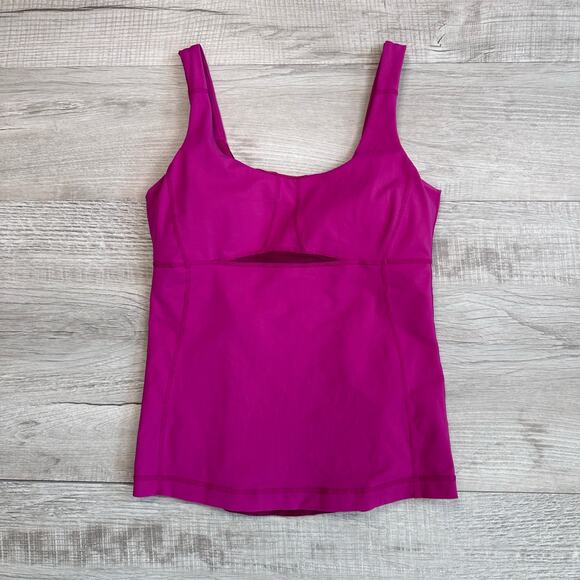 Lululemon Fuchsia Tank Built In Bra WMNS M Scoop Neck Sleeveless Mesh Cutout Top - Picture 3 of 3